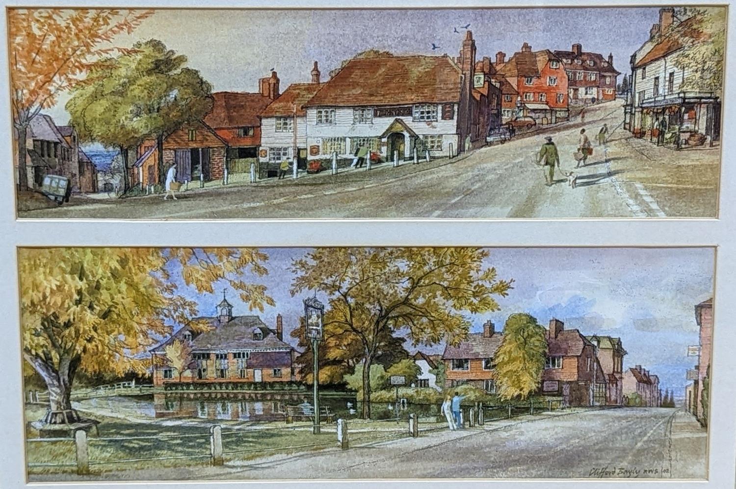 Clifford Bayly, R.W.S., (b.1927), two ink and watercolours, 'The Vine Public House' and 'Duck