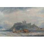 F. Grafton (19th C.), watercolour, Bamburgh Castle from the sea, 29 x 42.5cm