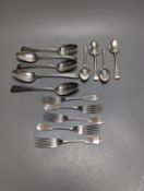 Fourteen items of 19th century and later silver flatware, various patterns, dates and maker's