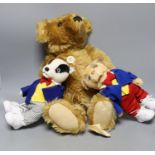 Steiff Classic 1903 bear with Steiff Limited Edition 'Algy' Pug from Rupert Series with Steiff