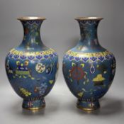 A pair of late 19th/early 20th century Chinese cloisonné enamel ‘Buddhist emblems’ vases 36cm