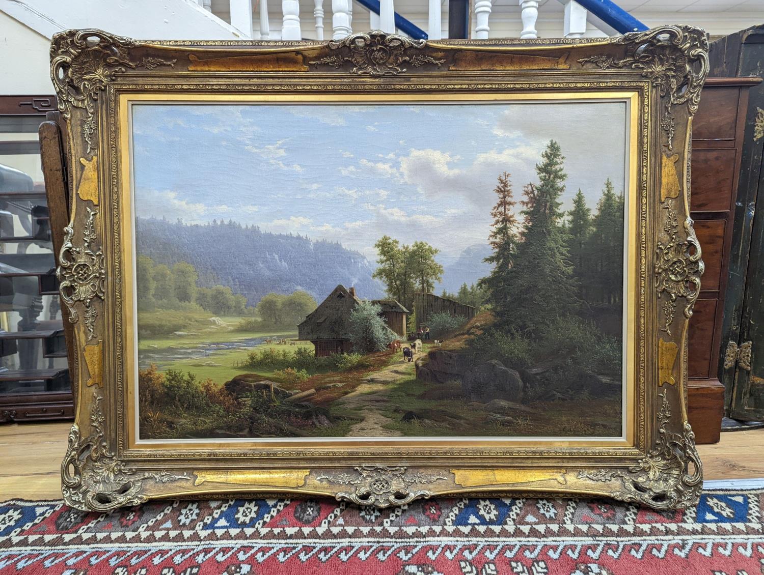 Eliza Agnetus Emilius Nijhoff (1826-1903), oil on canvas, Alpine landscape in summer, signed, 65 x - Image 2 of 4