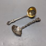 A late 19ty century Russian 84 zolotnik sifter ladle, assay master Ludvig Zug, 187?, 18.7cm, and a