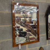 A modern rectangular wall mirror in burr walnut frame, width 50cm, height 73cm