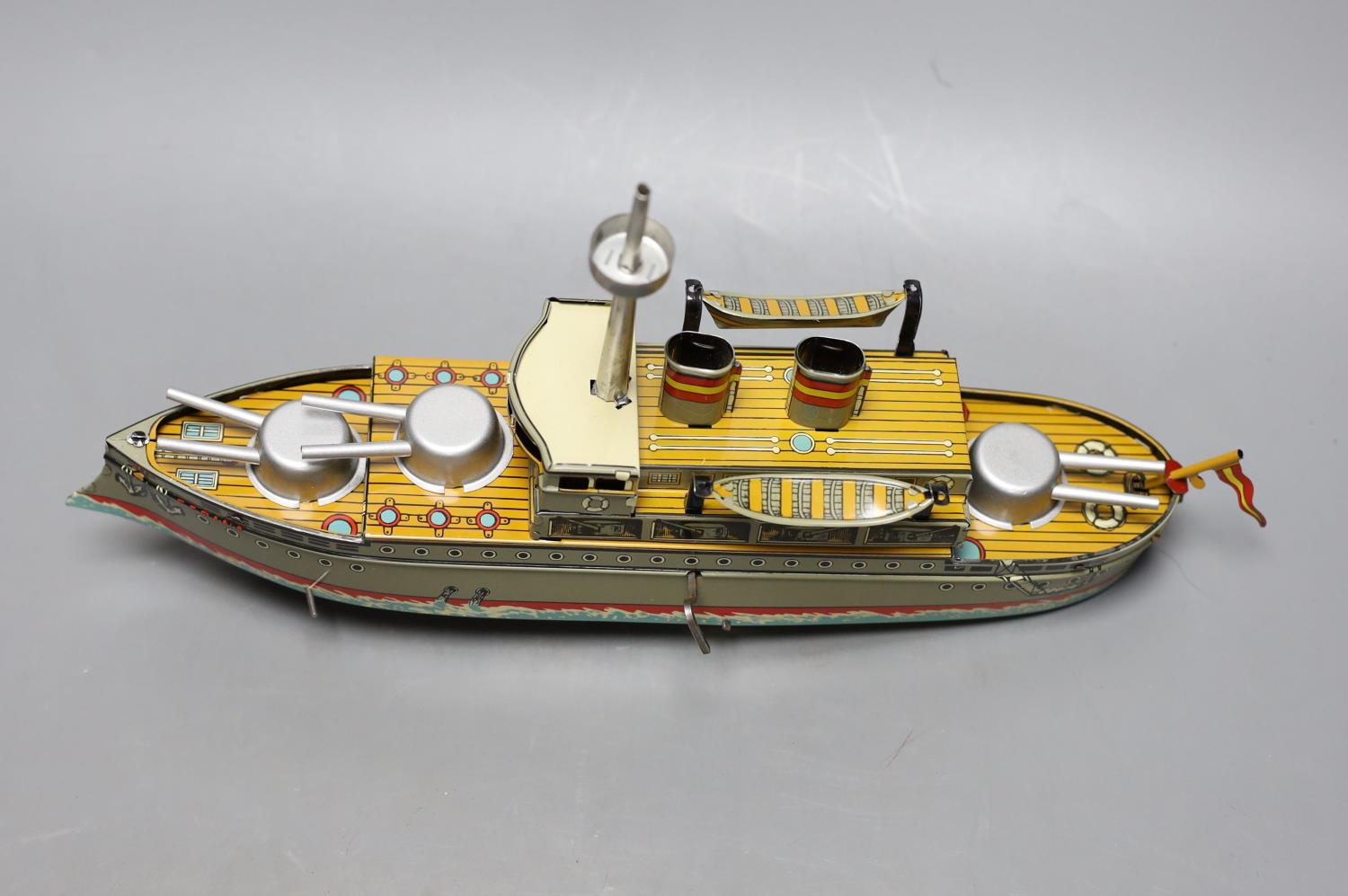 Three IBA tinplate boxed toys, two boats and a train,largest boat 42 cms wide. - Image 2 of 5