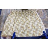 A pair of thickly woven, cut velvet, cream, beige and mushroom curtains with foliage design, trimmed