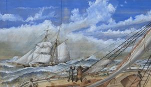 J.T. Banks (19th C.), watercolour and gouache, 'D'Ye Want Any Assistance', Barque Serena under