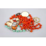 Mixed Victorian and later jewellery including cameo brooches, simulated jade bracelet etc.