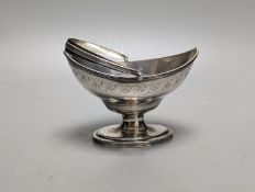A George III silver boat shaped sugar basket by Peter & Ann Bateman, London, 1799, length 13.9cm,