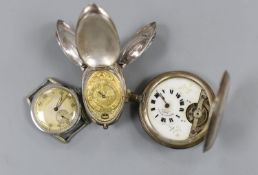A gentleman's steel manual wind wrist watch, retailed by J.W. Benson, two other watches including