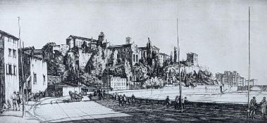 Henry George Rushbury (1889-1968), etching, 'Monte Aventino, Rome', signed in pencil, 14 x 29.5cm