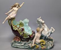 An Austrian or German majolica Triton and nymph figural centrepiece bowl, 39cm tall