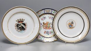 A Samson armorial plate, 24cm., and two other armorial plates