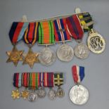 A WWII medal group of six, with miniatures, and a royal commemorative medal, 1937