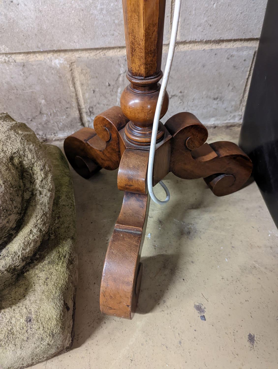 A 1920's Italian style burr walnut veneered tripod standard lamp, height 145cm - Image 2 of 5