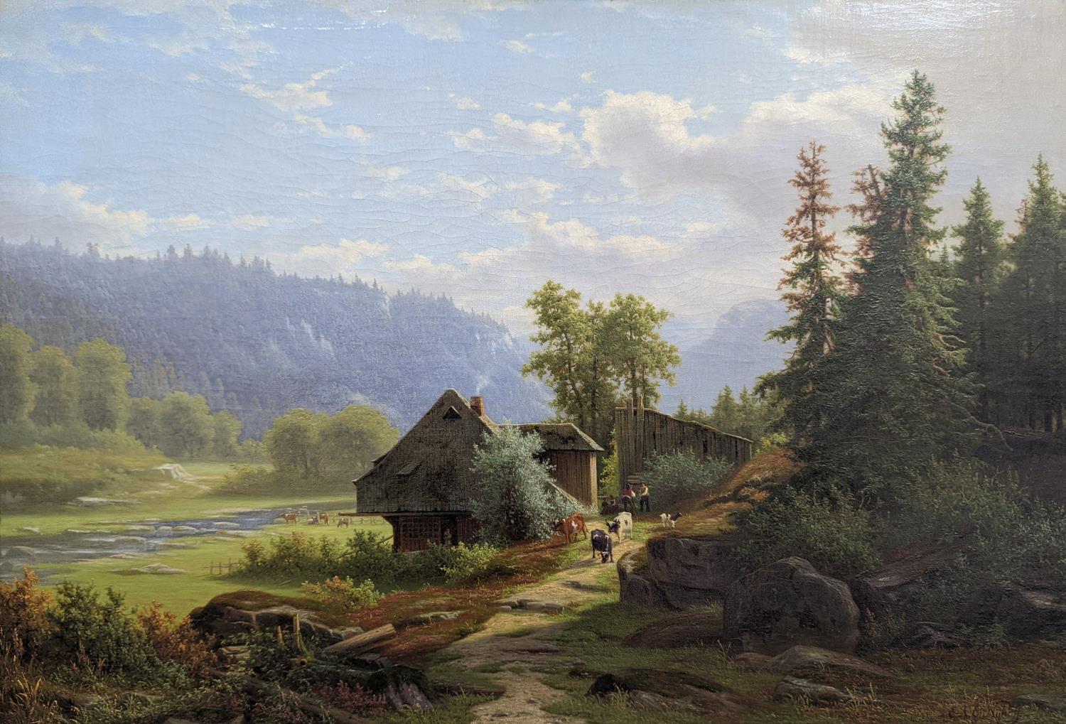 Eliza Agnetus Emilius Nijhoff (1826-1903), oil on canvas, Alpine landscape in summer, signed, 65 x