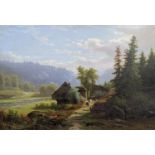 Eliza Agnetus Emilius Nijhoff (1826-1903), oil on canvas, Alpine landscape in summer, signed, 65 x