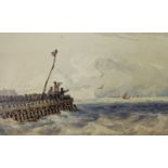 Joseph Murray Ince (1806-1859), watercolour, Fisherman on a jetty looking out to sea, signed and