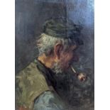 Joseph Israels (1824-1911), oil on wooden panel, Portrait of a pipe smoker, signed, 33 x 25cm
