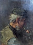 Joseph Israels (1824-1911), oil on wooden panel, Portrait of a pipe smoker, signed, 33 x 25cm