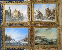 R. Hersey, four oils on wooden panels, 17th century Dutch scenes, signed, 23 x 29cm
