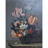 Van Bloemart, oil on board, Still life of flowers in a vase, signed, 24 x 19cm