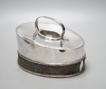 An unusual silver oval cheese dish cover, with mesh border, Martin, Hall & Co Ltd, Sheffield, 1921,