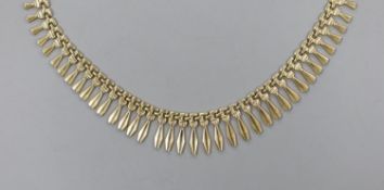 A modern Italian 9kt choker fringe necklace, 34cm,15.9 grams.