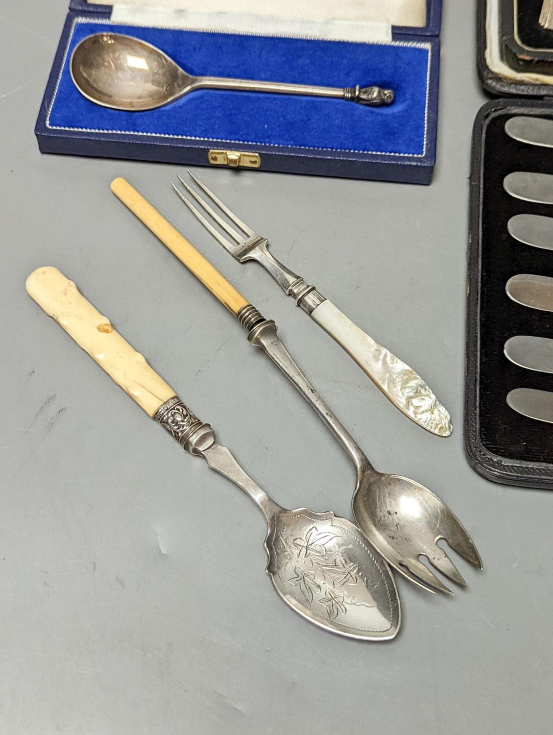 Sundry cased sets etc. including silver replica spoon, cake forks, tea knives, plated wares. - Image 2 of 2