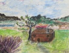 Attributed to Paul Maze, mixed media, House in a landscape, bears signature, 31 x 34cm