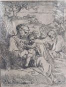 Eustache Le Sueur (1617-1655), etching, Holy Family, 12 x 9cm