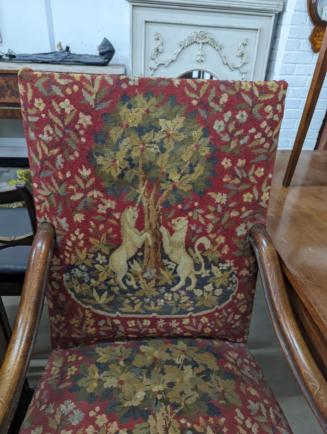 A 19th century walnut tapestry armchair, width 65cm, depth 53cm, height 110cm - Image 2 of 2