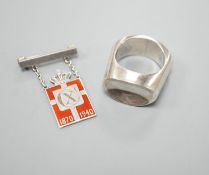A Georg Jensen sterling ring, no. A11O B, size Q and a Georg Jensen 925 and enamel CX 1870-1940 King