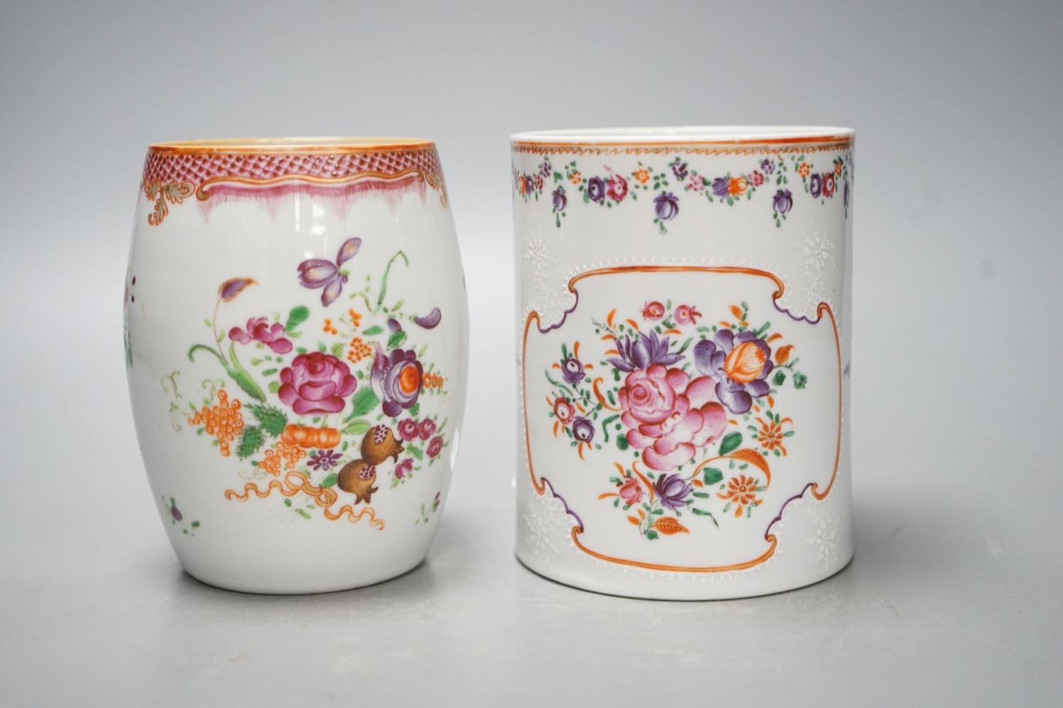 Two 18th century Chinese export famille rose mugs, 13cm - Image 2 of 2