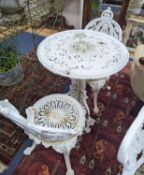 A Victorian Coalbrookdale style painted cast iron garden table, diameter 58cm, height 70cm and