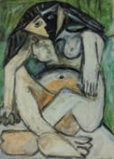 After Picasso, mixed media, Seated female nude, 22 x 16cm