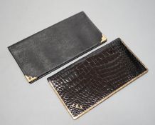 An Alfred Dunhill gold plate mounted leather wallet, 18.9cm, and one other 9ct gold mounted
