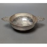 A George VI Scottish silver silver quaich, with pierced handles and engraved inscription, by H.D.