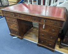 A Victorian mahogany pedestal desk with red leather inset top, length 126cm, depth 71cm, height