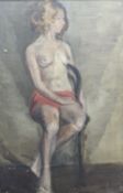 Modern British, oil on canvas, Seated female nude, 76 x 50cm