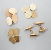 Four assorted pairs of 9ct gold cufflinks including engine turned,30.4 grams.