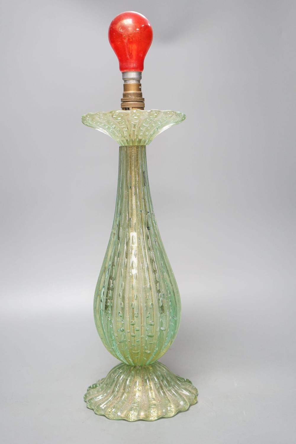A Victorian green glass and aventurine table lamp, 40cm - Image 2 of 2
