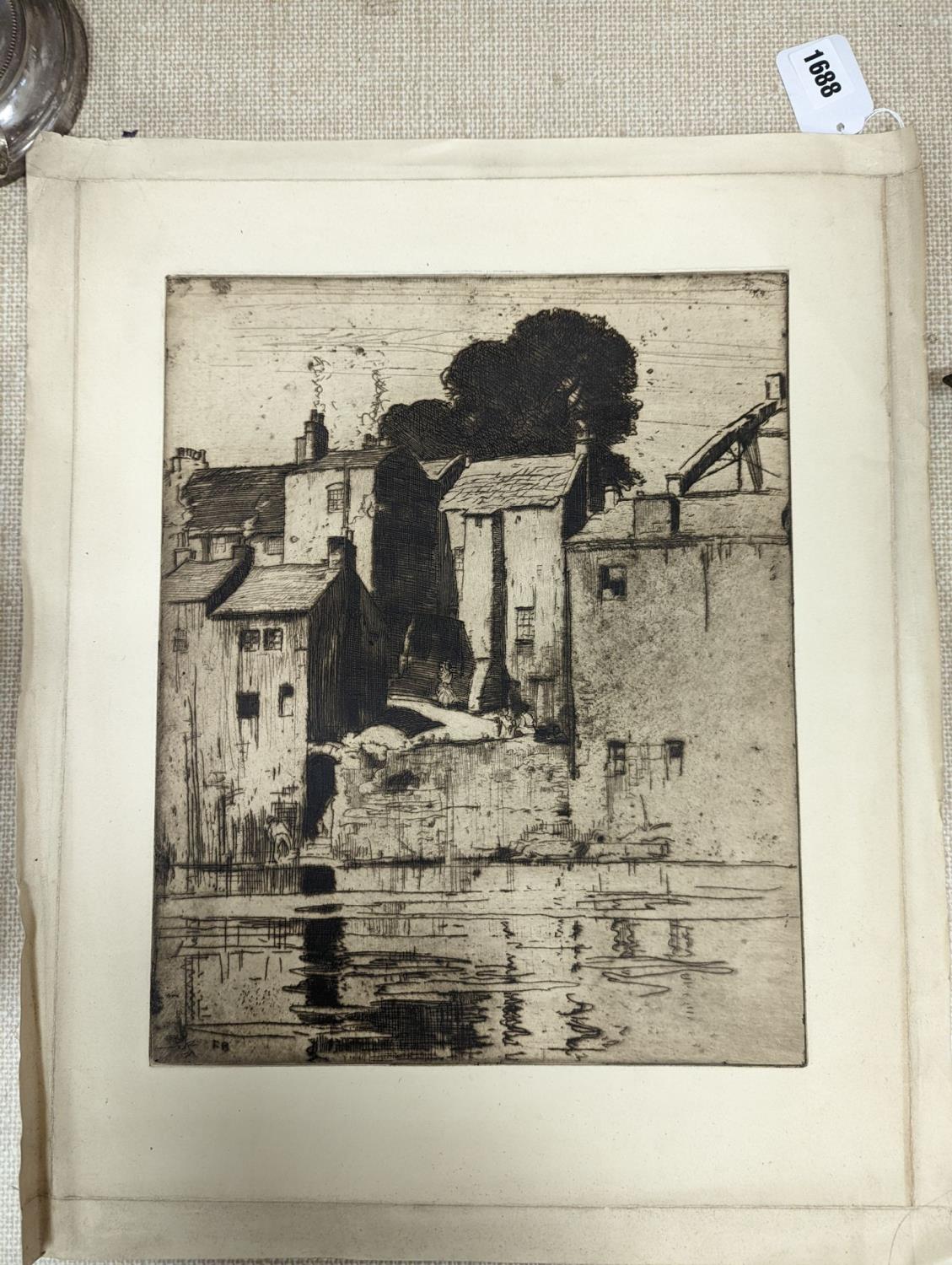Frank Brangwyn, etching, Barnard Castle from the river Tees, initialled in the plate, 37.5 x 30cm, - Image 2 of 2