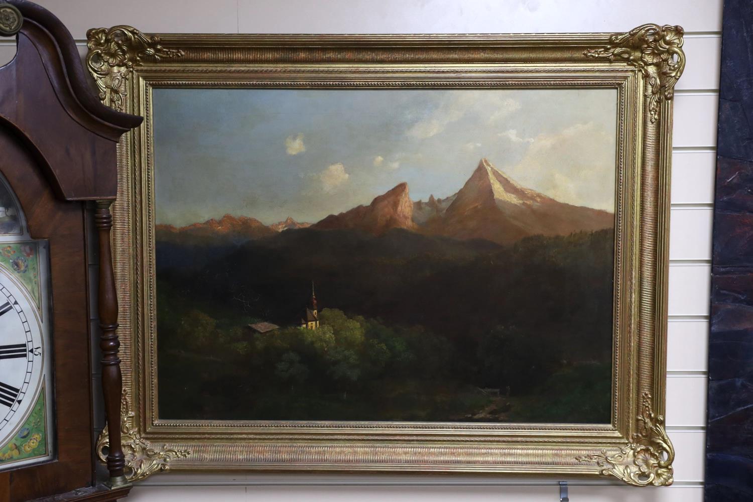 Austrian School, oil on canvas, Church in a mountain landscape, 59 x 81cm - Image 2 of 2