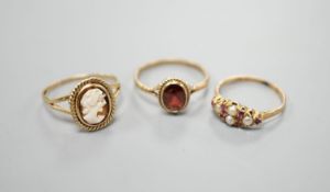 A late Victorian 15ct gold, seed pearl and amethyst cluster set ring, size L, gross 2.1 grams and