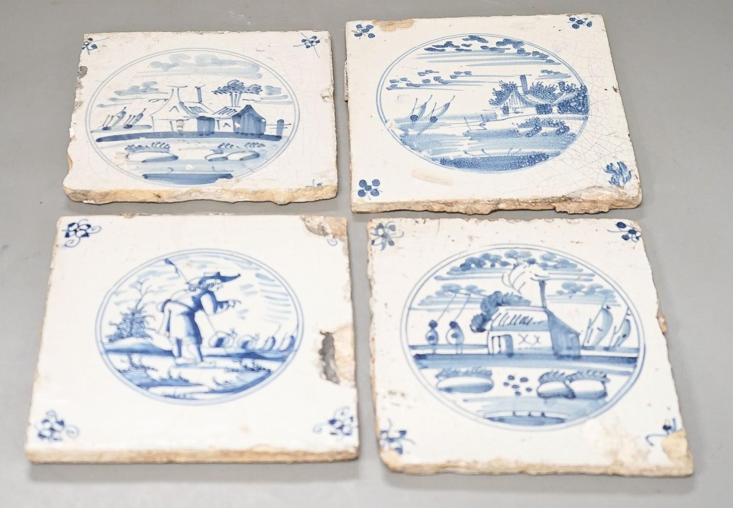 Eight various 18th and 19th century Delft tiles, 13cm