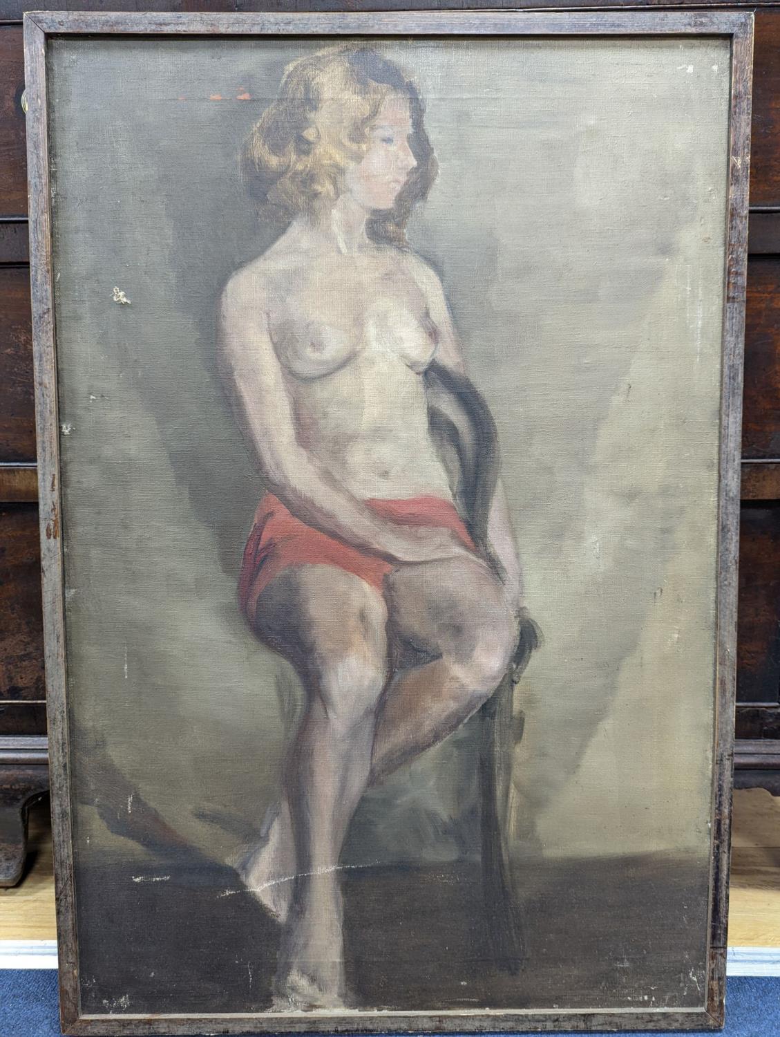 Modern British, oil on canvas, Seated female nude, 76 x 50cm - Image 2 of 2