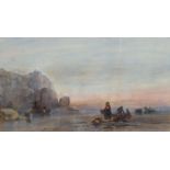 Henry Bright (1810-1873), watercolour, 'Coast scene, Evening', Agnews label verso, 30 x 53cm