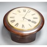 A mahogany dial clock, Marlborough Arms, Sedgmoor Place, London SE5.48 cms diameter.