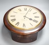 A mahogany dial clock, Marlborough Arms, Sedgmoor Place, London SE5.48 cms diameter.